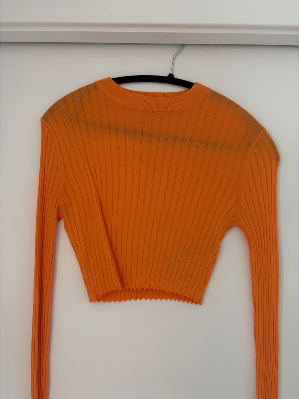 Zara Orange Ribbed Long-Sleeve Crop Top